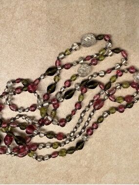 Green Pink White Single Strand Glass Bead Necklace Can Double Or Triple Up